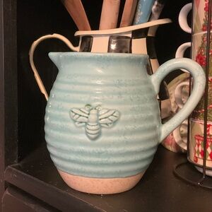 Teleflora Blue Ceramic Pitcher with Bee Design